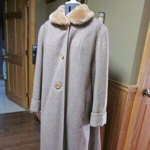 vtg Timme Tuft Alpaca Pile ladys long tweed shearling fur collar wool swing coat